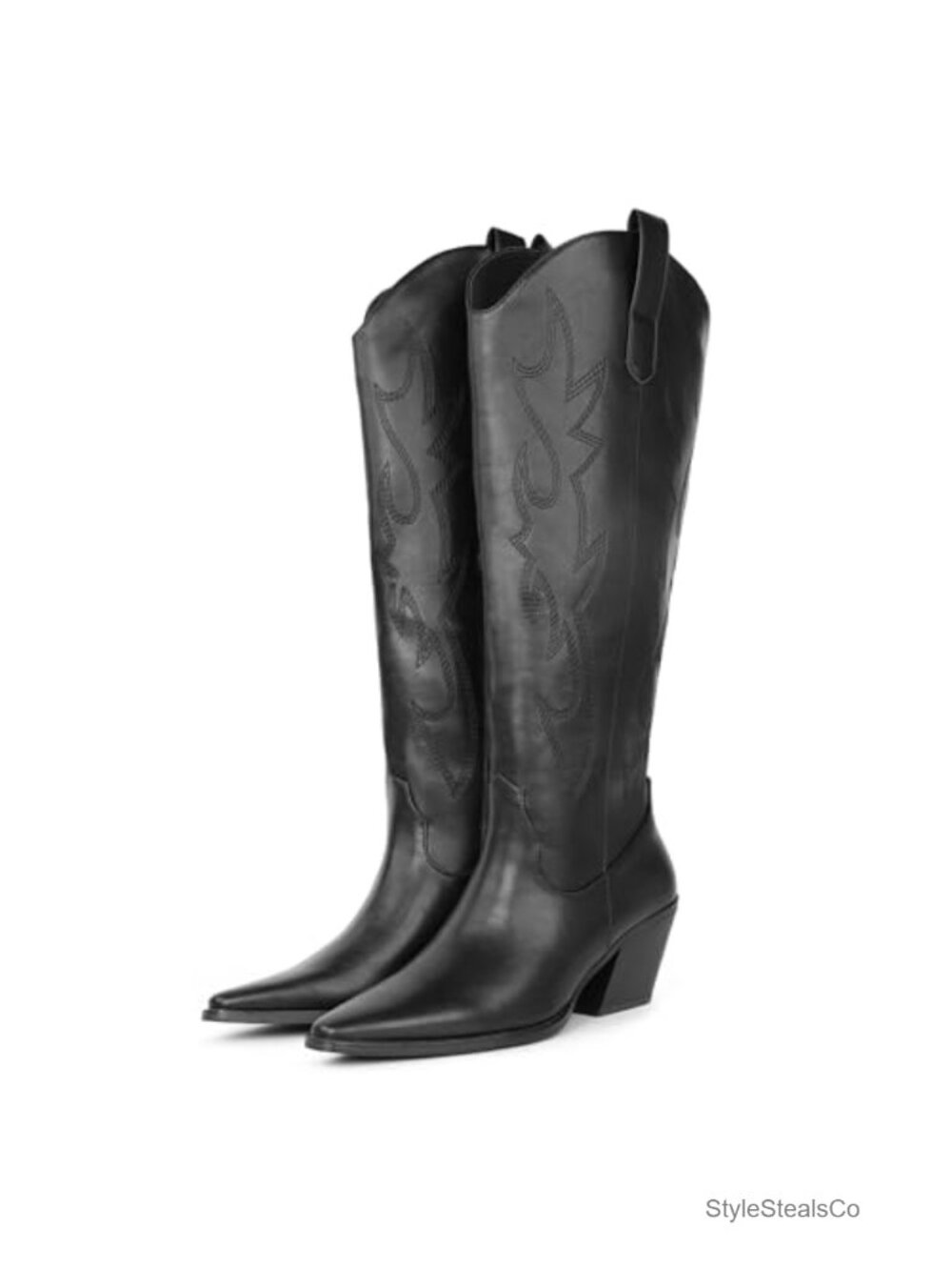 Knee High Cowboy Boots Pointed Toe Block Heel Faux Leather Western Boots